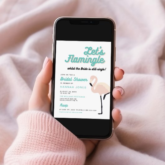 レトロブルーフラミンゴレッスフラミングルブライダルシャワー 招待状