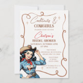 レトロブルーブラウンカクテル女性のカーボーイブライダルシャワー 招待状 (正面)