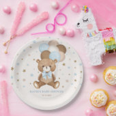 レトロブルーブラウンテディベアバルーンボーイパーティー ペーパープレート (パーティー)