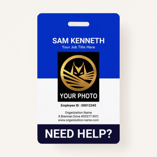 レトロブルーホワイトカラム医療スタッフIDバッジ バッジ (正面)