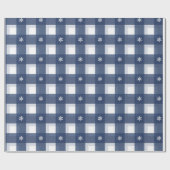 レトロブルーホワイトクリスマスニューイヤープレイド ラッピングペーパー (フラット)