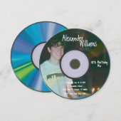 レトロブルーボーイズミュージックCD 誕生日 招待状 (正面/裏面)