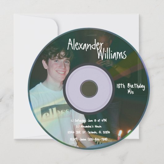 レトロブルーボーイズミュージックCD 誕生日 招待状 (正面)