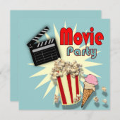 レトロブルーボーイズ映画誕生日パーティーの招待 招待状 (正面/裏面)