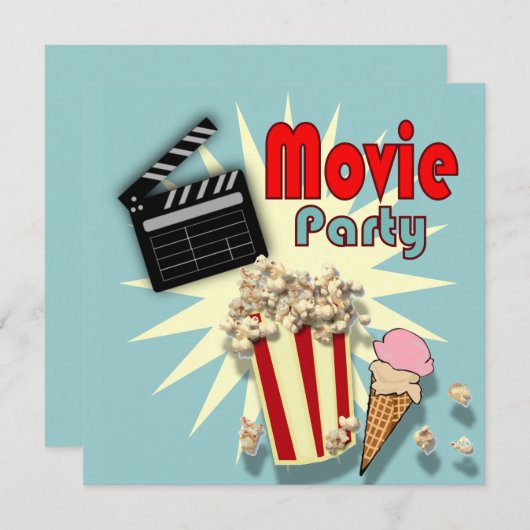 レトロブルーボーイズ映画誕生日パーティーの招待 招待状 (正面/裏面)