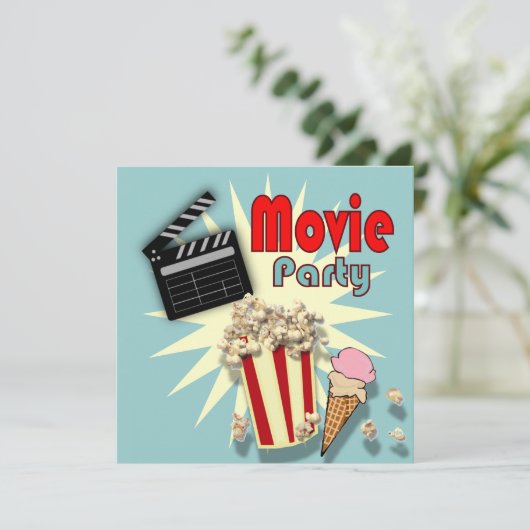 レトロブルーボーイズ映画誕生日パーティーの招待 招待状 (スタンド正面)