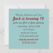 レトロブルーボーイズ映画誕生日パーティーの招待 招待状 (裏面)