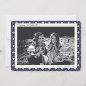 レトロブルーミッドセンチュリーモダンパターンHanukkah写真 シーズンカード (正面)