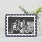 レトロブルーミッドセンチュリーモダンパターンHanukkah写真 シーズンカード (スタンド正面)