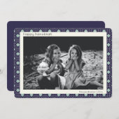 レトロブルーミッドセンチュリーモダンパターンHanukkah写真 シーズンカード (正面/裏面)