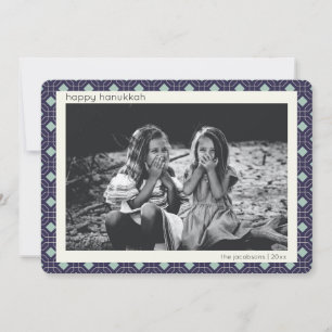 レトロブルーミッドセンチュリーモダンパターンHanukkah写真 シーズンカード