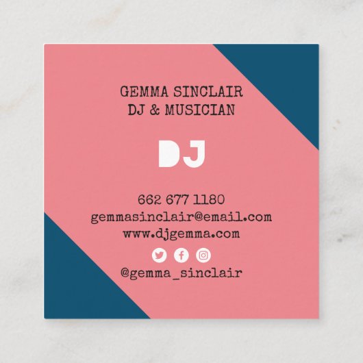 レトロブルーモダンイエローミュージックdjビニルミュージシャン スクエア名刺 (裏面)