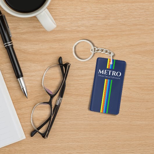レトロブルーモダンストライプズ・ビジネス・ロゴ キーホルダー