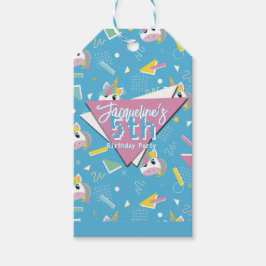 レトロブルーユニコーンの女の子のお誕生日おめでとう ギフトタグ