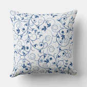 レトロブルーリーフスワールパターン装飾用クッション クッション (裏面)