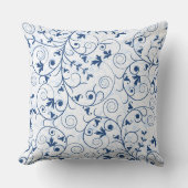 レトロブルーリーフスワールパターン装飾用クッション クッション (正面)