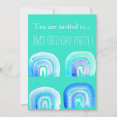 レトロブルーレインボーバースデーパーティー 招待状 (正面)