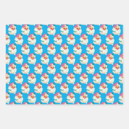 レトロブルーレッドおもしろいサンタクロース顔クリスマス ラッピングペーパーシート