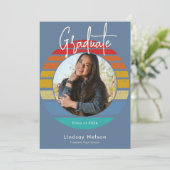 レトロブルーレッドオレンジサンセット写真卒業 招待状 (スタンド正面)