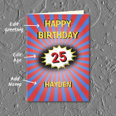 レトロブルーレッド名前をカスタムすると年齢の誕生日 カード