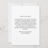 レトロブルーレッド縁どブランチ&バブリー赤ちゃんシャワー サンキューカード (裏面)