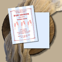 レトロブルーレッド縁どブランチ&バブリー赤ちゃんシャワー 招待状