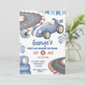 レトロブルーレーシング誕生日ファーストラップ 招待状 (スタンド正面)