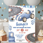 レトロブルーレーシング誕生日ファーストラップ 招待状