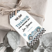 レトロブルーレースカーファーストワンボーイ誕生日の好意 ギフトタグ