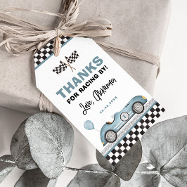 レトロブルーレースカーファーストワンボーイ誕生日の好意 ギフトタグ