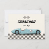 レトロブルーレースカーヴィンテージボーイバースデーパーティー サンキューカード (正面)