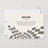 レトロブルーレースカーヴィンテージボーイバースデーパーティー サンキューカード (裏面)