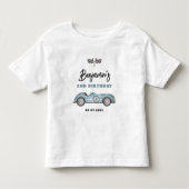 レトロブルーレースカー2速い男の子2nd誕生日 トドラーTシャツ (正面)