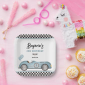 レトロブルーレースカー2速い男の子2nd誕生日 ペーパープレート (パーティー)