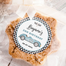レトロブルーレースカー2速い男の子2nd誕生日 ラウンドシール