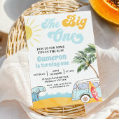 レトロブルーヴァンサーファービッグワンバースデー 招待状