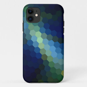 レトロブルー六角シームレス抽象芸術アート iPhone 11 ケース