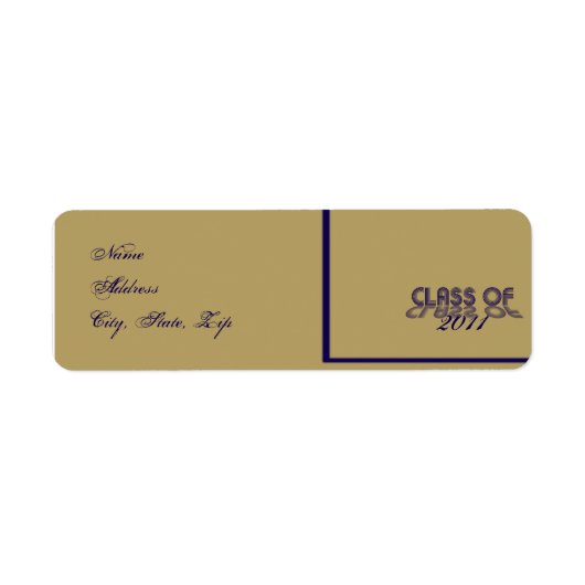 レトロブルー及び金ゴールド卒業差出人住所 ラベル (正面)