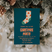 レトロブルー図解入りの、写真付きのクリスマスウィンターソックスパーティー 招待状