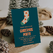 レトロブルー図解入りの、写真付きのクリスマスウィンターソックスパーティー 招待状