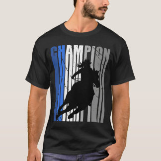 レトロブルー女性のカーボーイチャンピオンホースライディングバレルラ Tシャツ