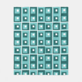 レトロブルー幾何学スクエア柄 フリースブランケット (正面)