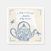 レトロブルー弓ティーポットベビーはシャワーを醸造 スタンダードカクテルナプキン (正面)