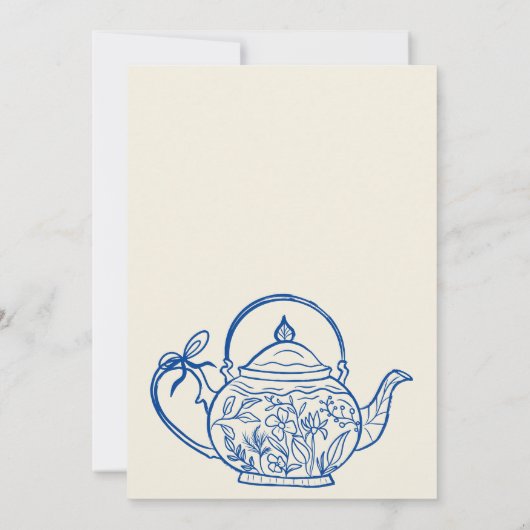 レトロブルー弓ティーポットベビー醸造赤ちゃんシャワー 招待状 (裏面)