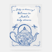 レトロブルー弓ティーポット赤ちゃんシャワーへようこそ アクリルサイン (正面)