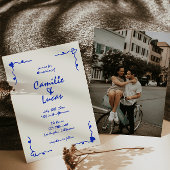 レトロブルー手書きお洒落結婚ズ 招待状