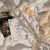 レトロブルー手書きお洒落結婚ズ 招待状