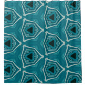 レトロブルー抽象芸術モダンプリント シャワーカーテン (正面)