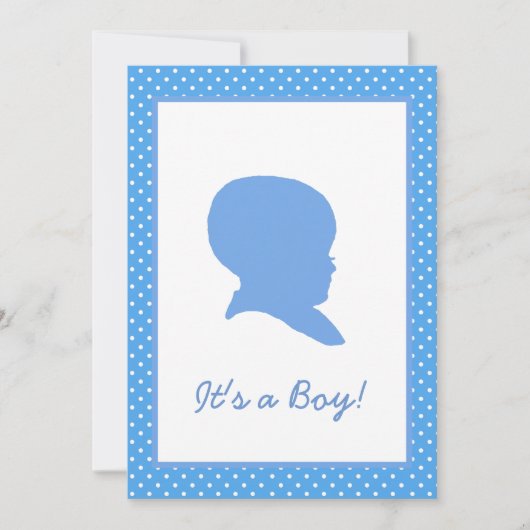 レトロブルー水玉模様ベビー発表 招待状 (正面)