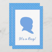 レトロブルー水玉模様ベビー発表 招待状 (正面/裏面)